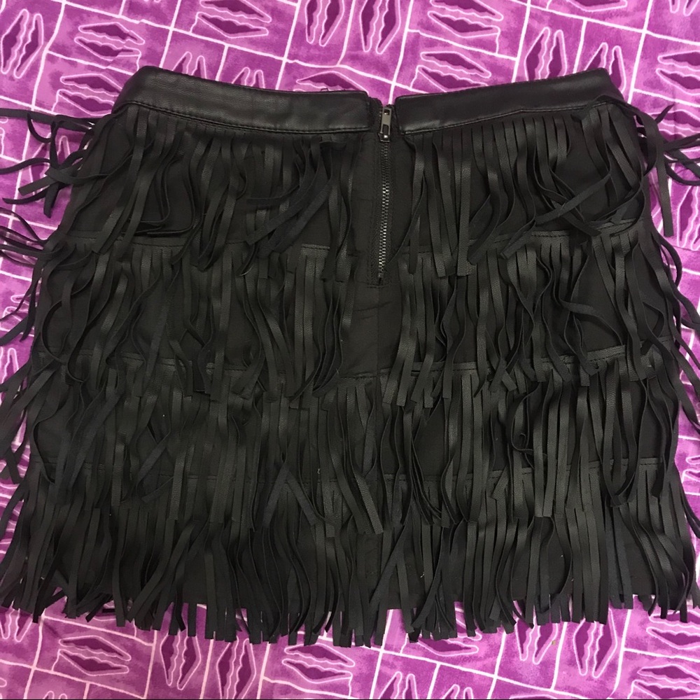 High waisted Leather Fringe mini Skirt